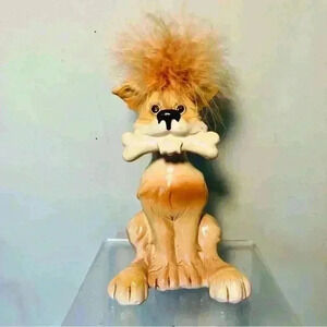 Fun and funny business card holder. Derpy  Dog with a bone and crazy hair!